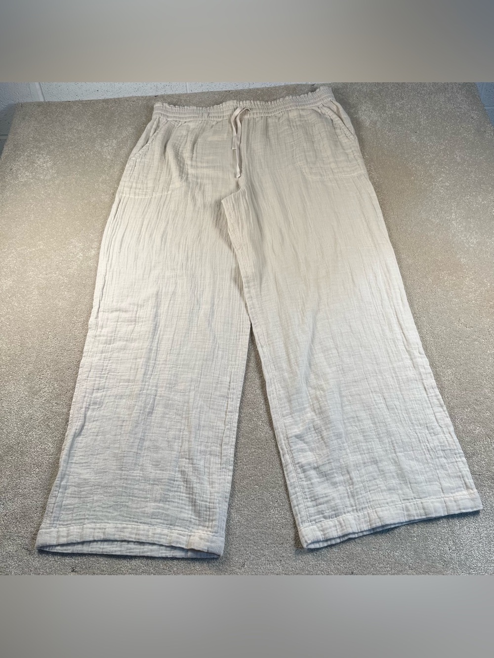 Wide Leg Pants 100% Organic Cotton Garnet Hill Lightweight Cream women's XL